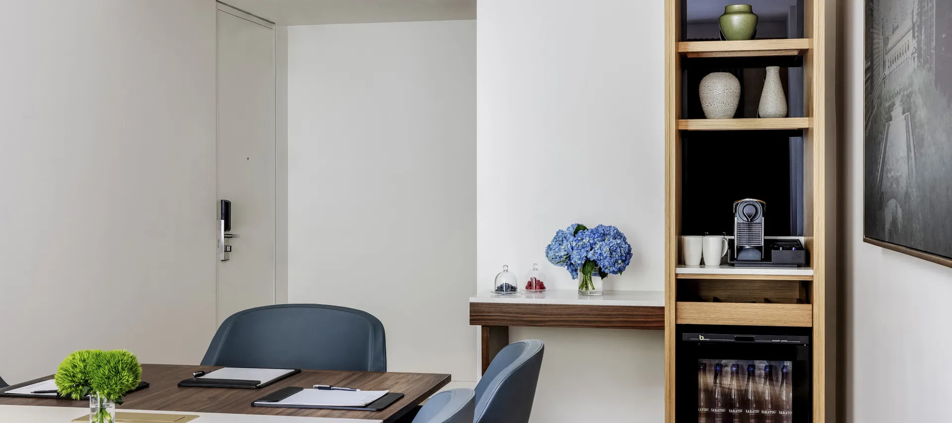Boardroom Suite work desk and bookshelf nook