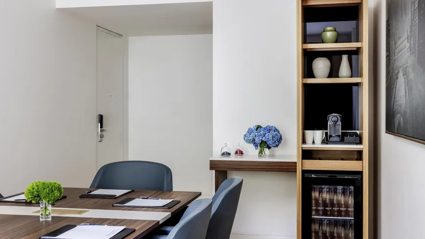 Boardroom Suite work desk and bookshelf nook