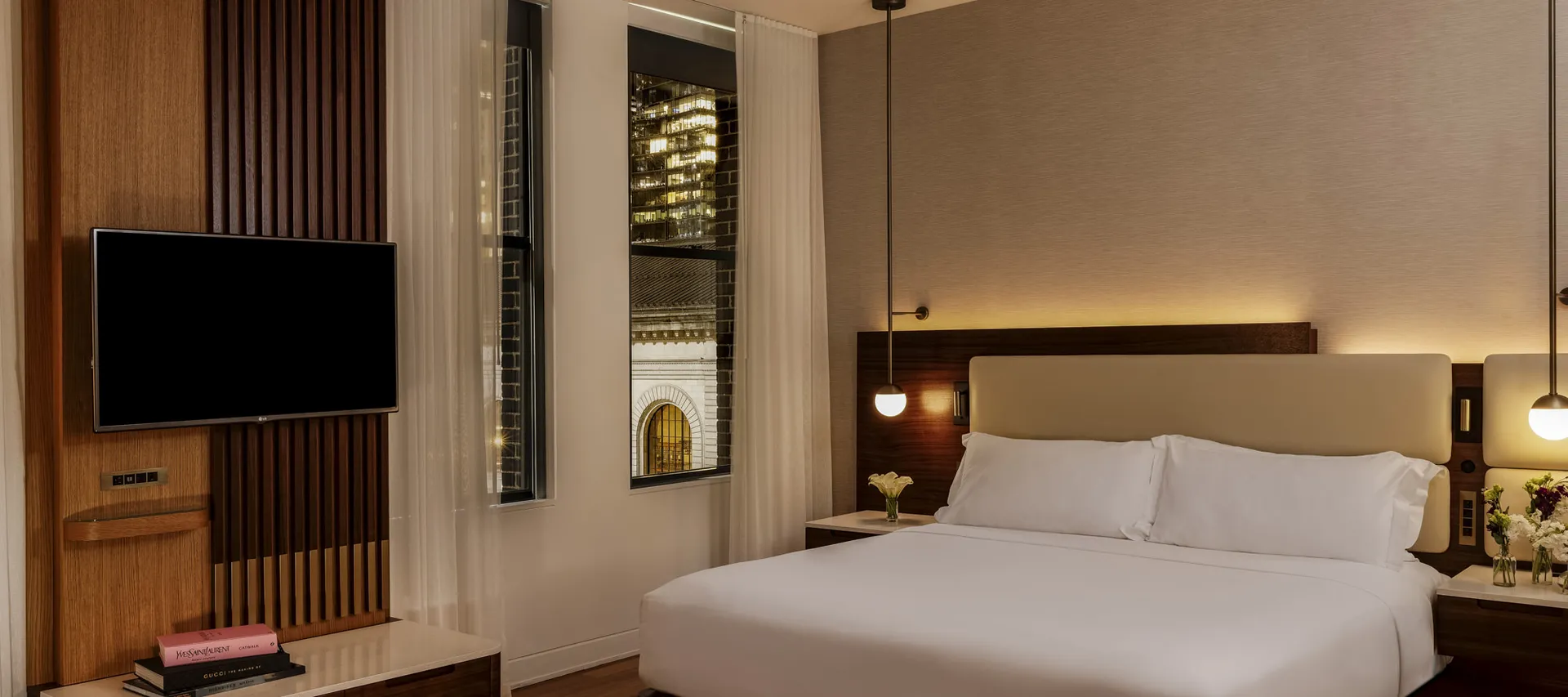 Junior Suite Park View bedroom at night, alternate view