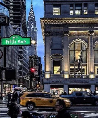 Fifth Avenue street scene with taxi