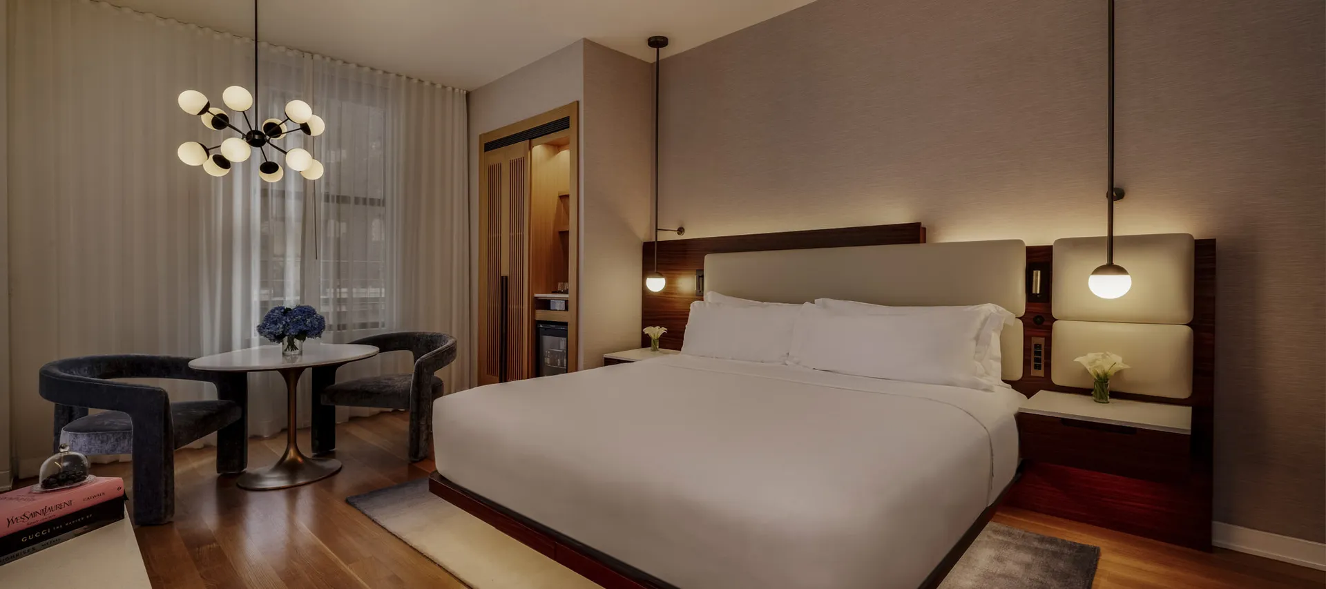 Deluxe King room bedroom at night