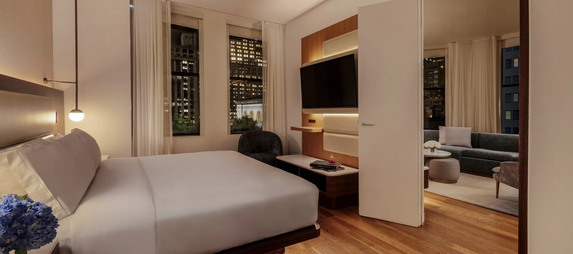 Bryant Park Suite - bedroom - night - Bryant Park Hotel NYC Midtown Hotel