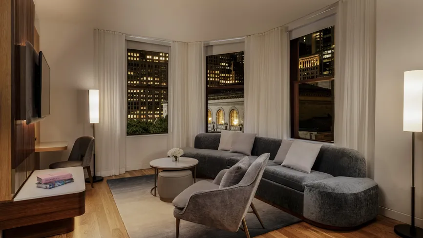 Living Room - Night - Bryant Park Suite Hotel Room NYC Bryant Park Hotel - Midtown Hotel