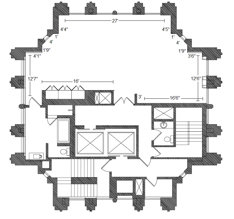 Floor plan diagram of The Loft event space with dimensions