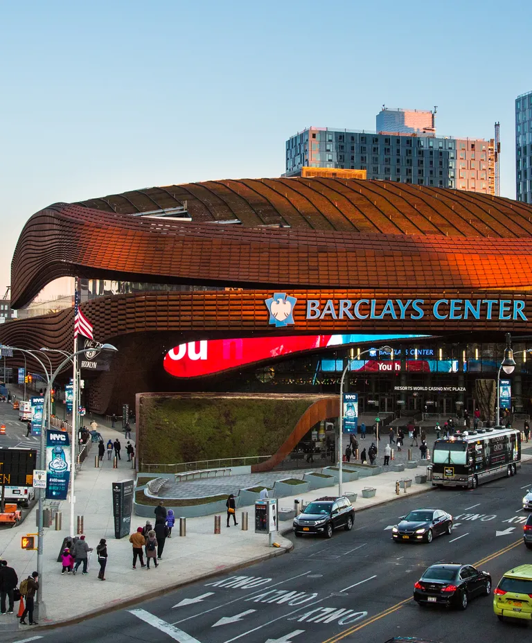 Barclays Center exterior at dusk