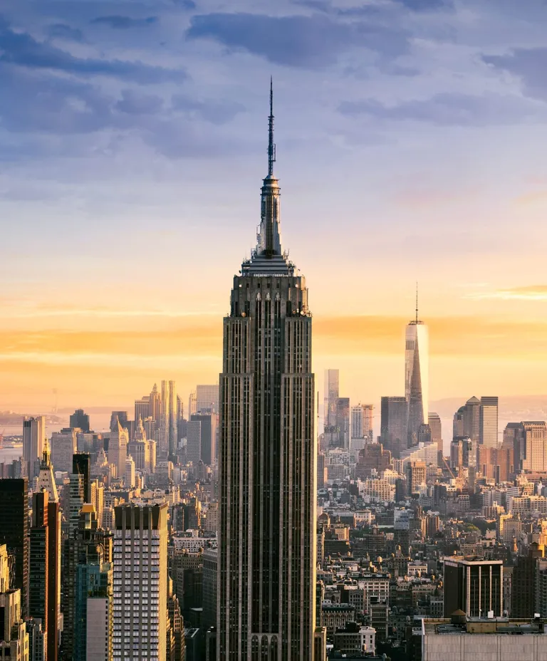Empire State Building and Midtown skyline at sunset
