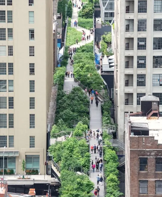 The High Line elevated park aerial view