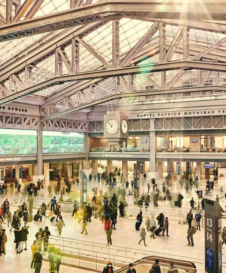 Moynihan Train Hall interior with glass ceiling