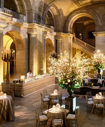 New York Public Library ornate hall set up for a reception