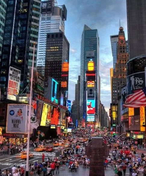 Times Square daytime street view with crowds